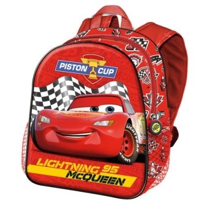 Mochila vermelha com estampa de Lightning McQueen e texto PISTON CUP