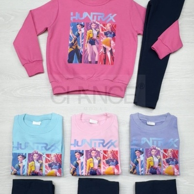 Conjunto infantil de sweatshirt colorida com estampado HUNTRX e leggings pretas