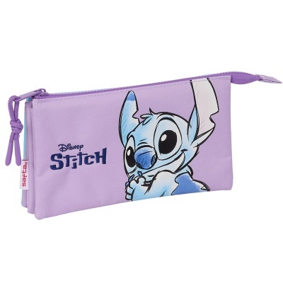 Estojo lilás com personagem Stitch da Disney e fecho zip