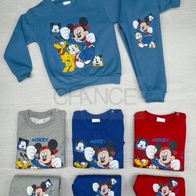Conjunto infantil de camisola e calças azul com estampa Mickey e Pluto