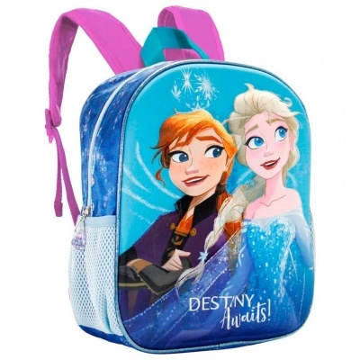 Mochila infantil Frozen com personagens Anna e Elsa e texto Destiny Awaits