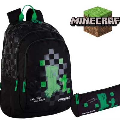 Mochila e estojo de Minecraft com design Creeper em preto e verde