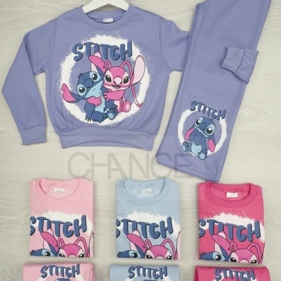 Conjuntos de roupa infantil com estampados Stitch e Angel em várias cores