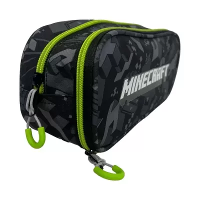 Estojo escolar Minecraft preto e cinzento com fechos verdes