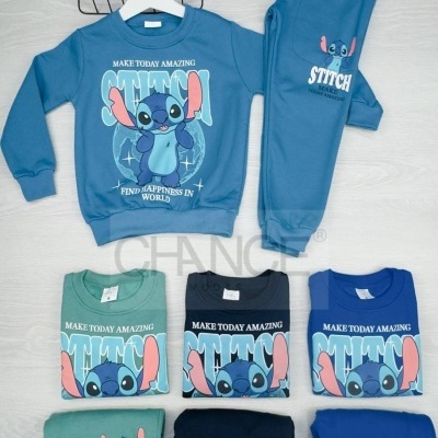 Conjunto de fato de treino azul para crianças com estampa de Stitch e texto motivacional