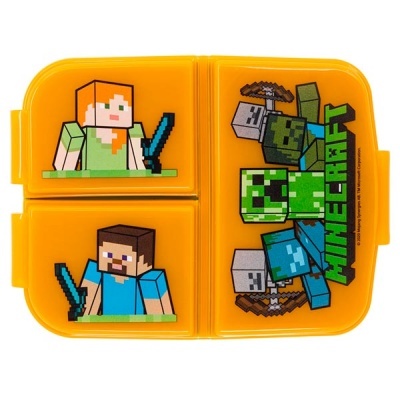 Estojo amarelo com personagens pixelados do Minecraft e texto MINECRAFT