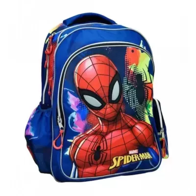 Mochila azul com imagem do Spider-Man colorida