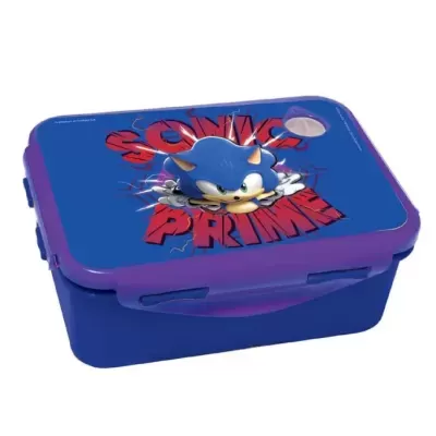Caixa de lanche azul com personagem Sonic e texto SONIC PRIME na tampa