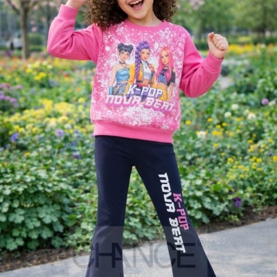 Camisola rosa e calças pretas para criança com tema K-POP NOVA BEAT