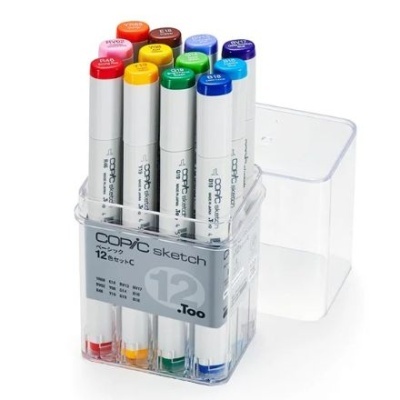 Conjunto de marcadores Copic Sketch coloridos em estojo transparente