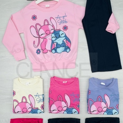 Conjunto de roupa de criança com personagem Angel e Stitch em várias cores