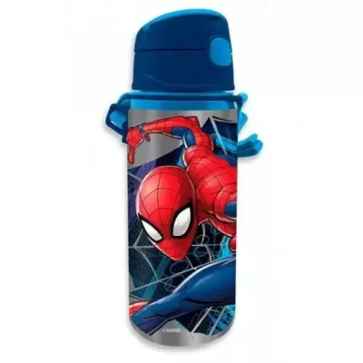 Garrafa de água azul com imagem do Homem-Aranha