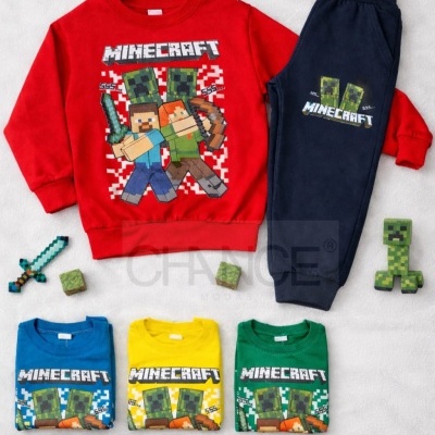 Conjunto infantil de camisolas e calças com estampados Minecraft em várias cores