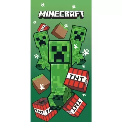 Estampa com Creepers, blocos de terra e caixas THT do jogo Minecraft em fundo verde