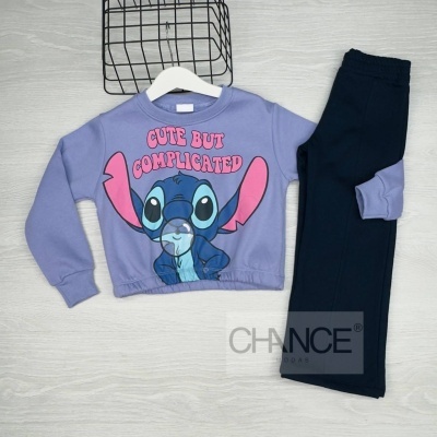 Conjunto infantil com sweat lilás e calças pretas