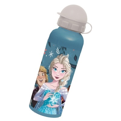 Garrafa de alumínio azul com personagens de Frozen
