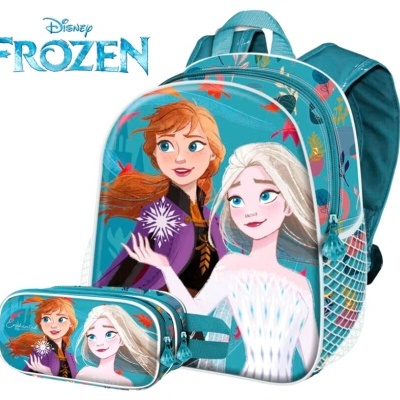 Mochila e estojo escolares Frozen com personagens Anna e Elsa