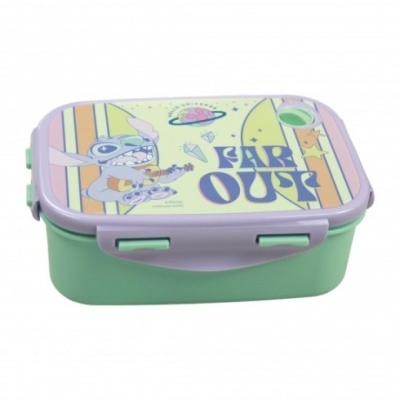 Pote de plástico com tampa lilás decorada e base verde