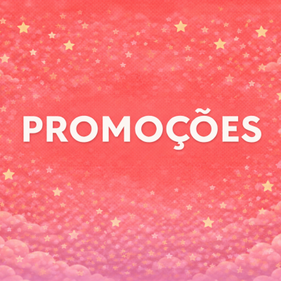 Fundo rosa com estrelas e texto PROMOÇÕES em branco