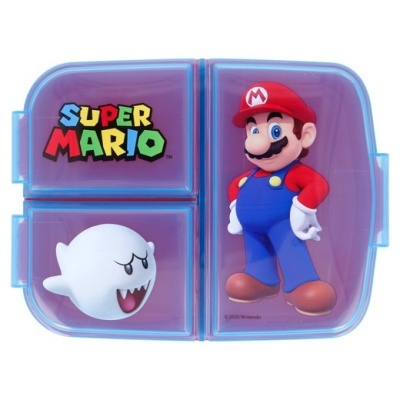 Estojo lilás com personagens Super Mario e fantasma branco