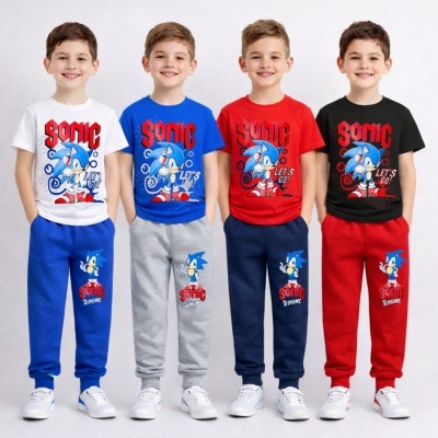 Conjunto infantil Sonic com t-shirt e calças em várias cores