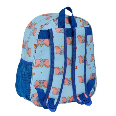 Mochila infantil azul com padrão do Dumbo e alças azuis