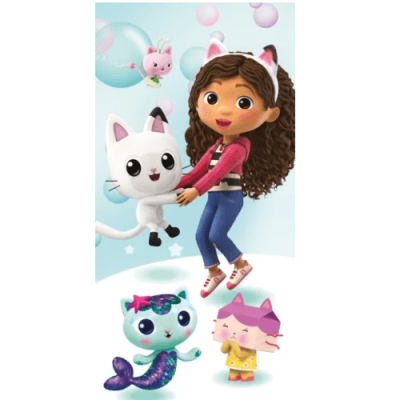 Personagens animados infantis com gatos e uma menina com orelhas de gato em fundo azul claro