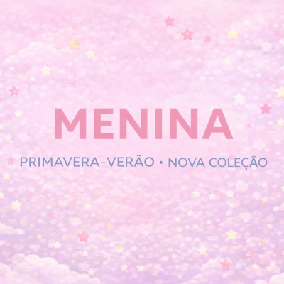 Fundo rosa com nuvens e estrelas e texto de coleção primavera-verão para menina