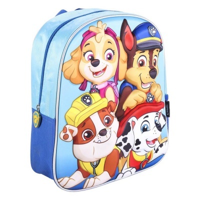 Mochila azul com personagens da Paw Patrol na frente