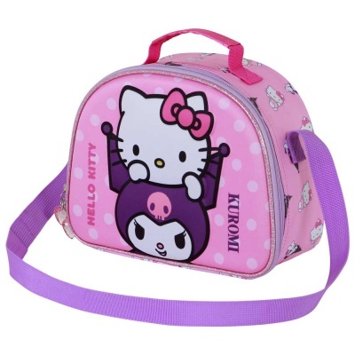 Bolsa infantil cor-de-rosa com personagens Hello Kitty e Kuromi