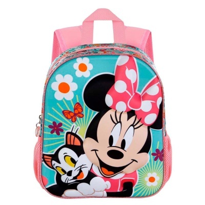 Mochila infantil cor-de-rosa com estampa da Minnie Mouse e gato