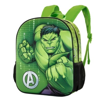 Mochila infantil verde com imagem do Hulk e logótipo dos Avengers