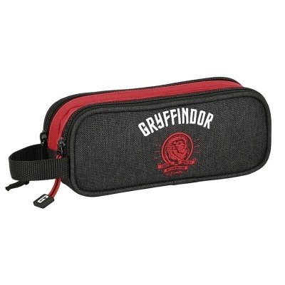 Estojo escolar cinza escuro e vermelho com fecho e logotipo GRYFFINDOR