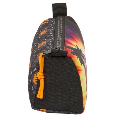 Estojo preto e colorido com fecho e cordão laranja