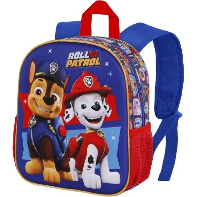 Mochila infantil Paw Patrol azul e vermelha com personagens estampados