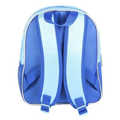 Mochila infantil azul vista de trás com alças acolchoadas ajustáveis