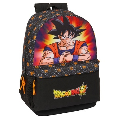 Mochila preta com impressão colorida de Goku e logótipo Dragon Ball Super