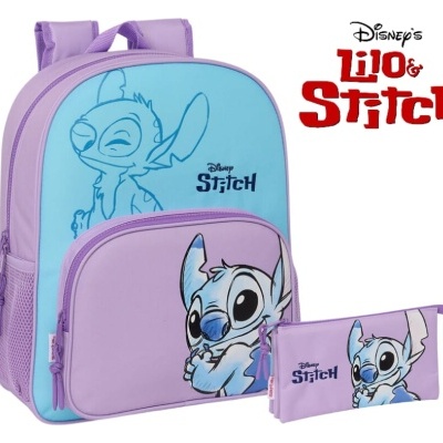 Mochila e estojo Disney's Lilo & Stitch lilás e azul claro com ilustrações de Stitch