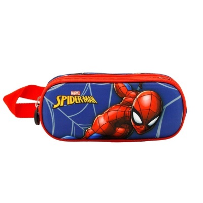 Estojo azul e vermelho com imagem do Spiderman e texto Marvel SPIDER-MAN