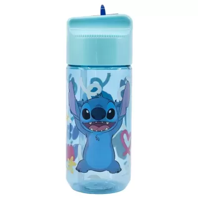 Garrafa de plástico azul com personagem Stitch da Disney