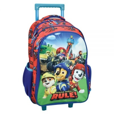 Mochila escolar com carrinho retrátil e estampa Paw Patrol colorida