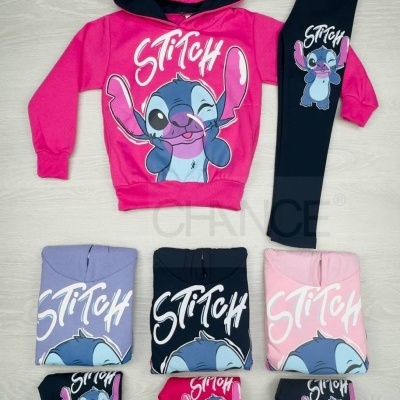 Conjunto de hoodie com capuz e calças com estampado do personagem Stitch em várias cores