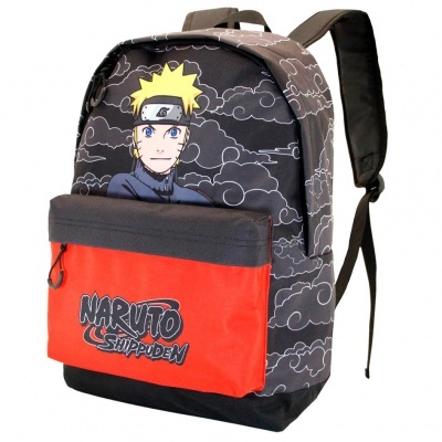Mochila Naruto Shippuden com personagem e bolso vermelho
