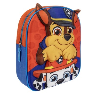 Mochila infantil Paw Patrol com personagens coloridos laranja, azul e castanho