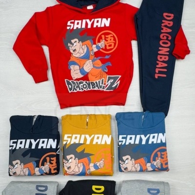 Conjunto de roupa infantil Dragon Ball Z colorido com estampa de personagem e texto