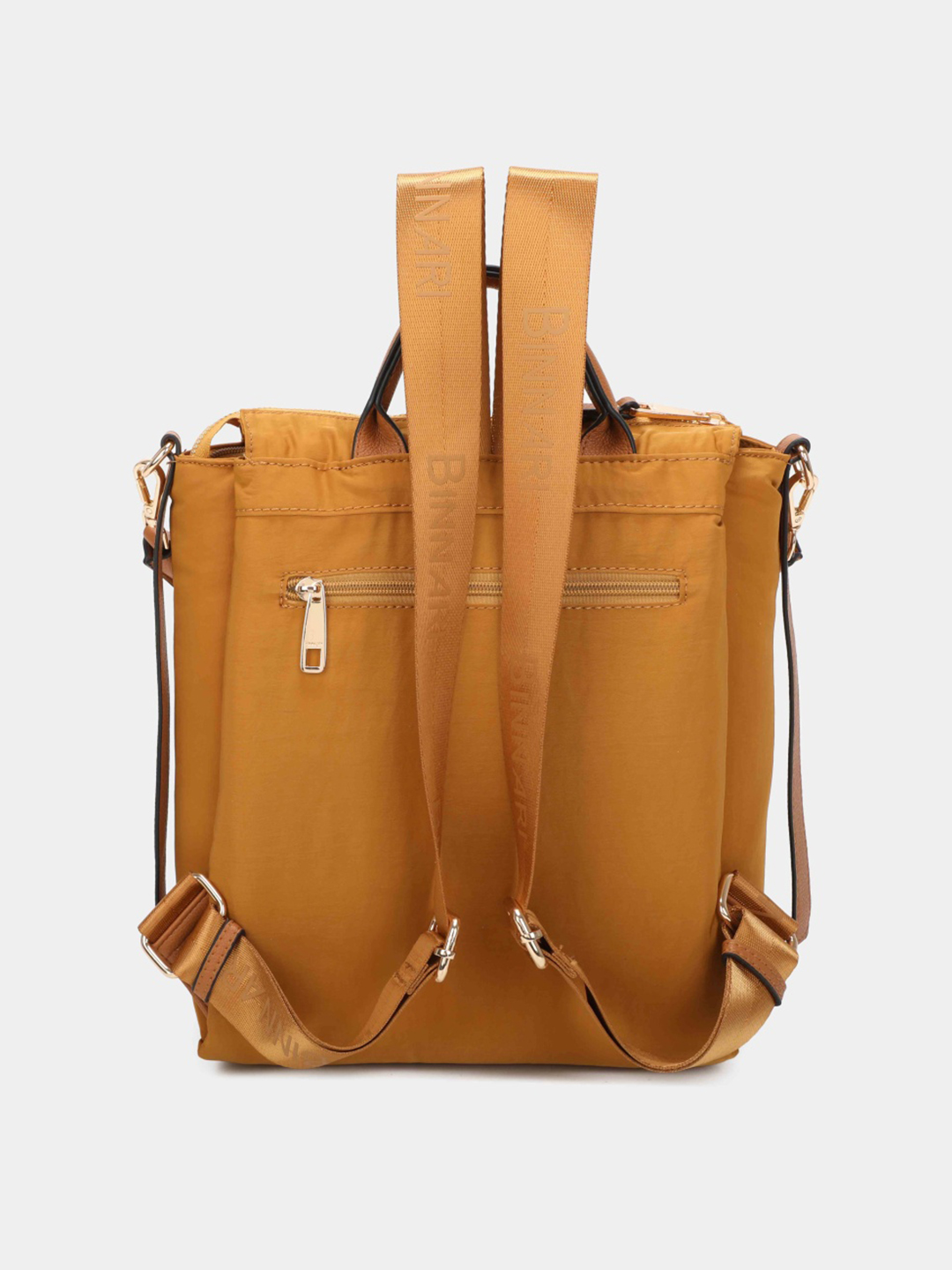 Mochila castanha com alças largas e bolso exterior