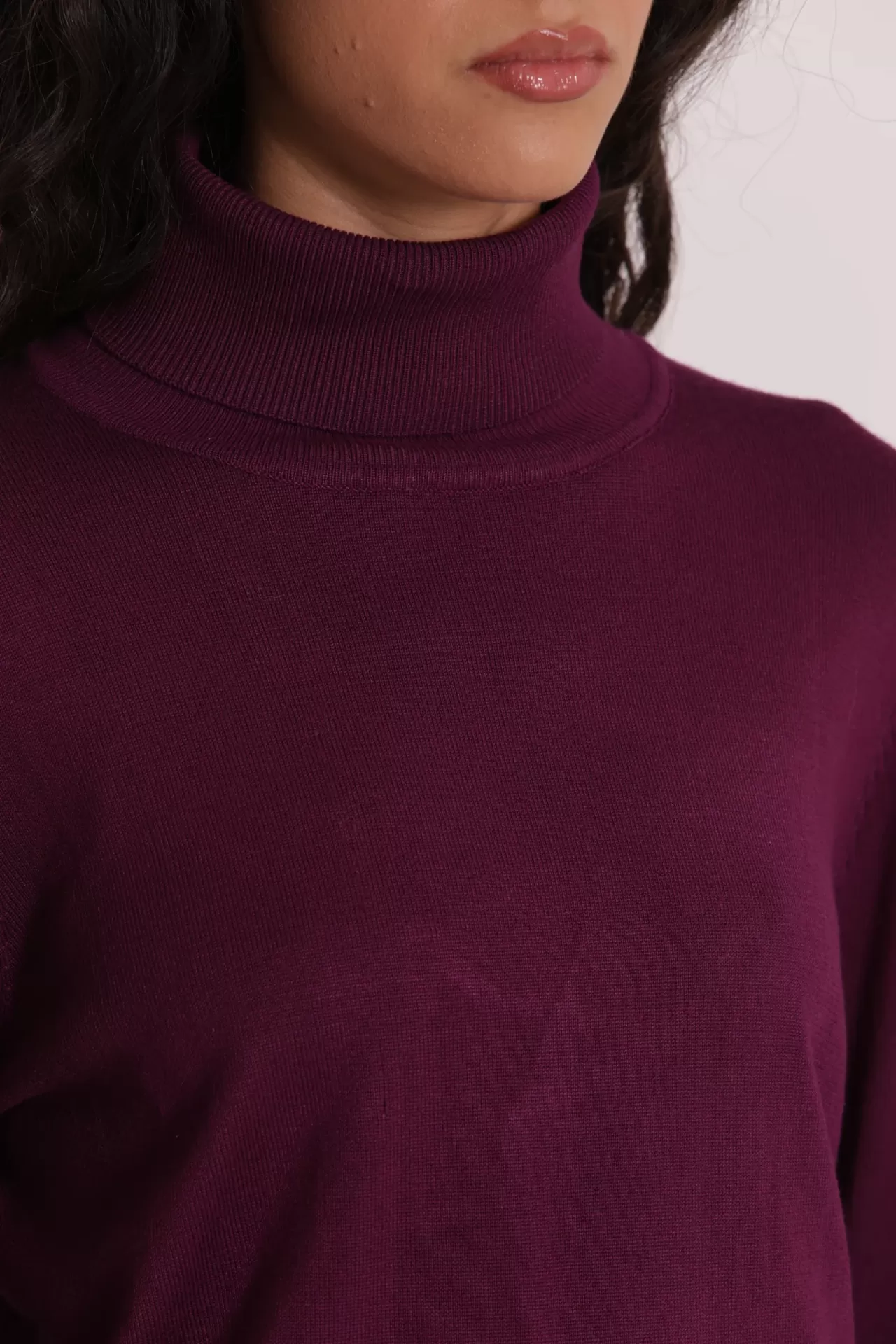 Camisola roxa de gola alta em malha fina