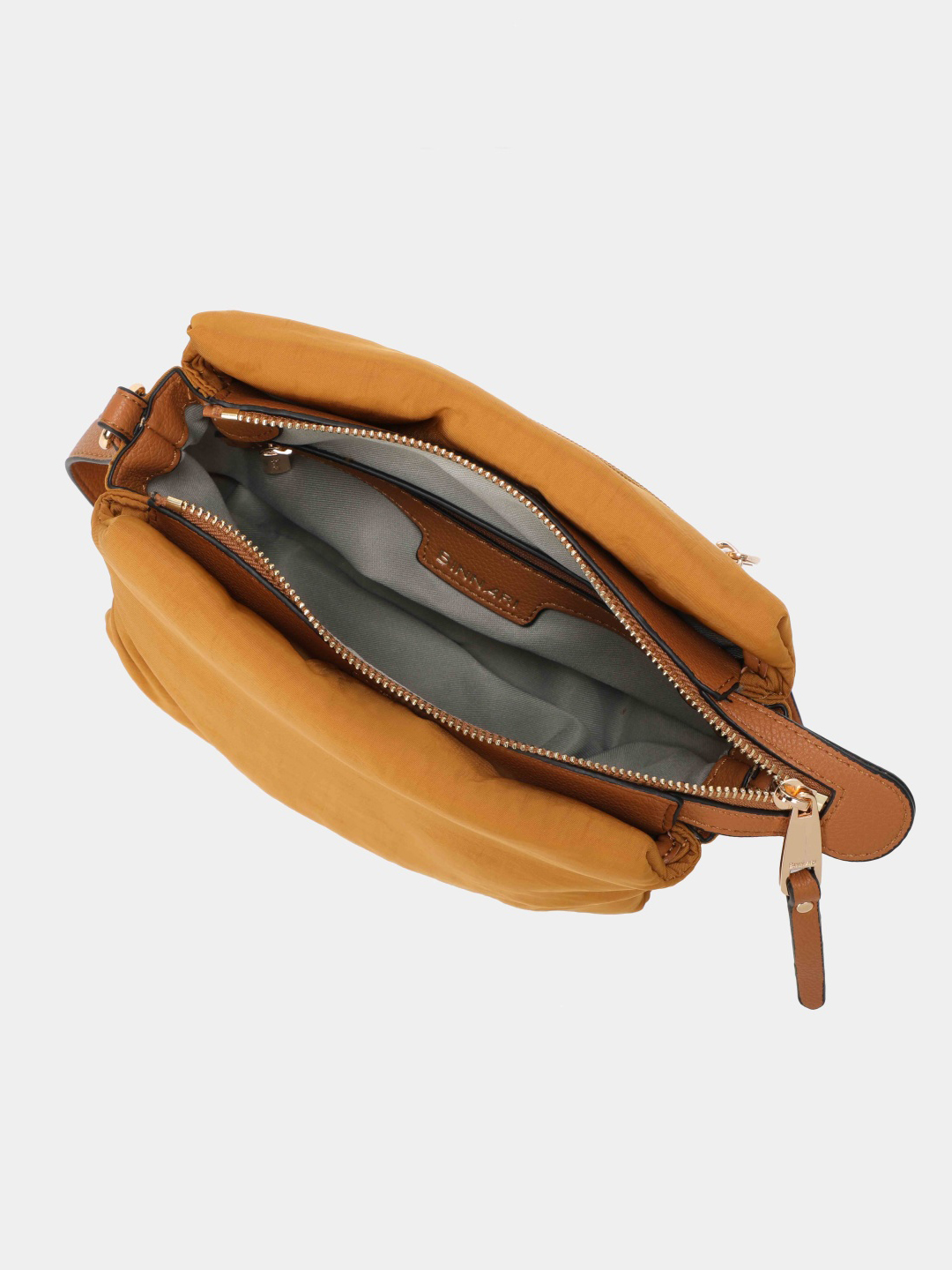 Bolsa amarela com fecho de correr e interior cinzento