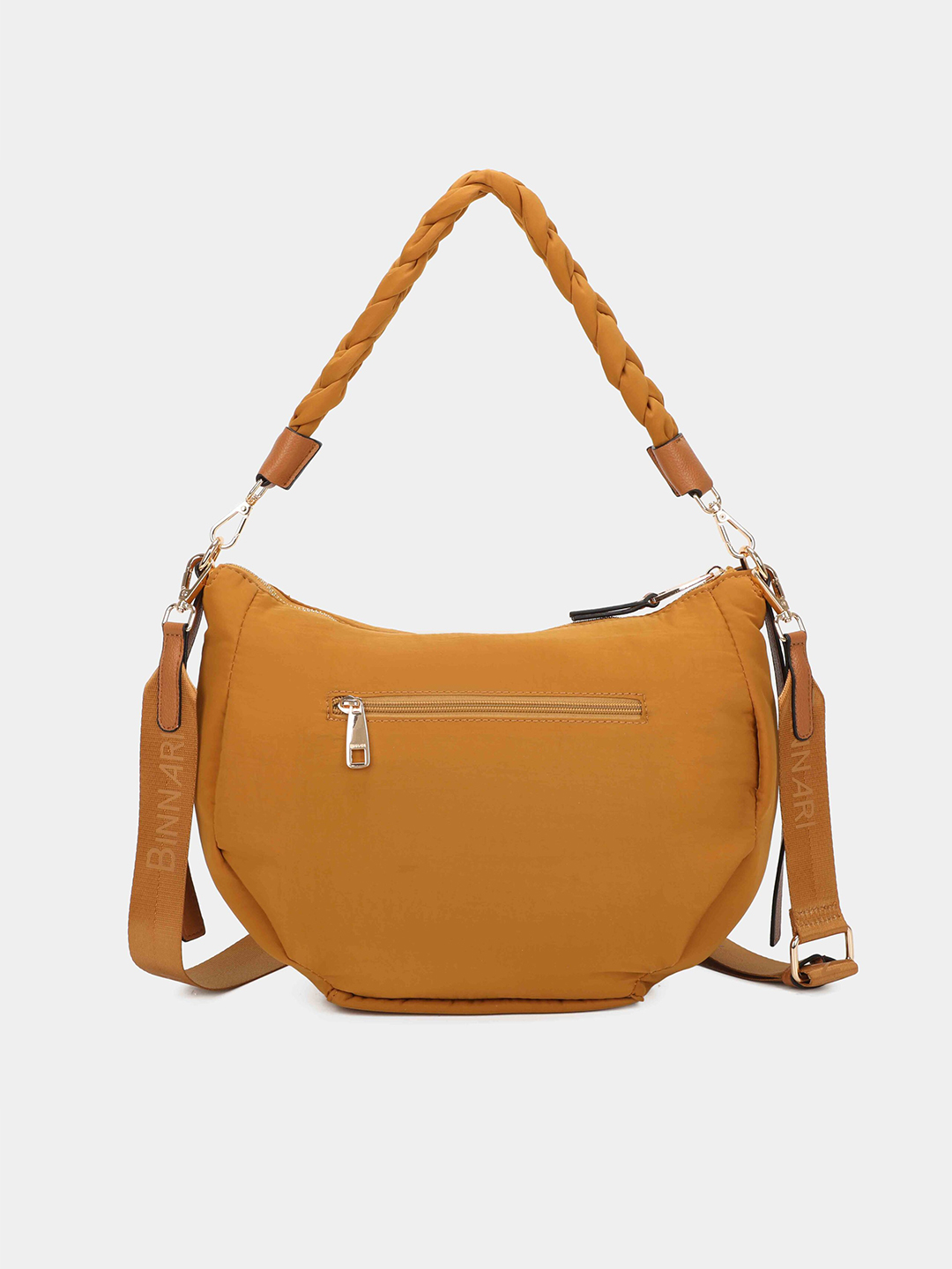 Mala de ombro feminina castanha com alça trançada e bolso com fecho