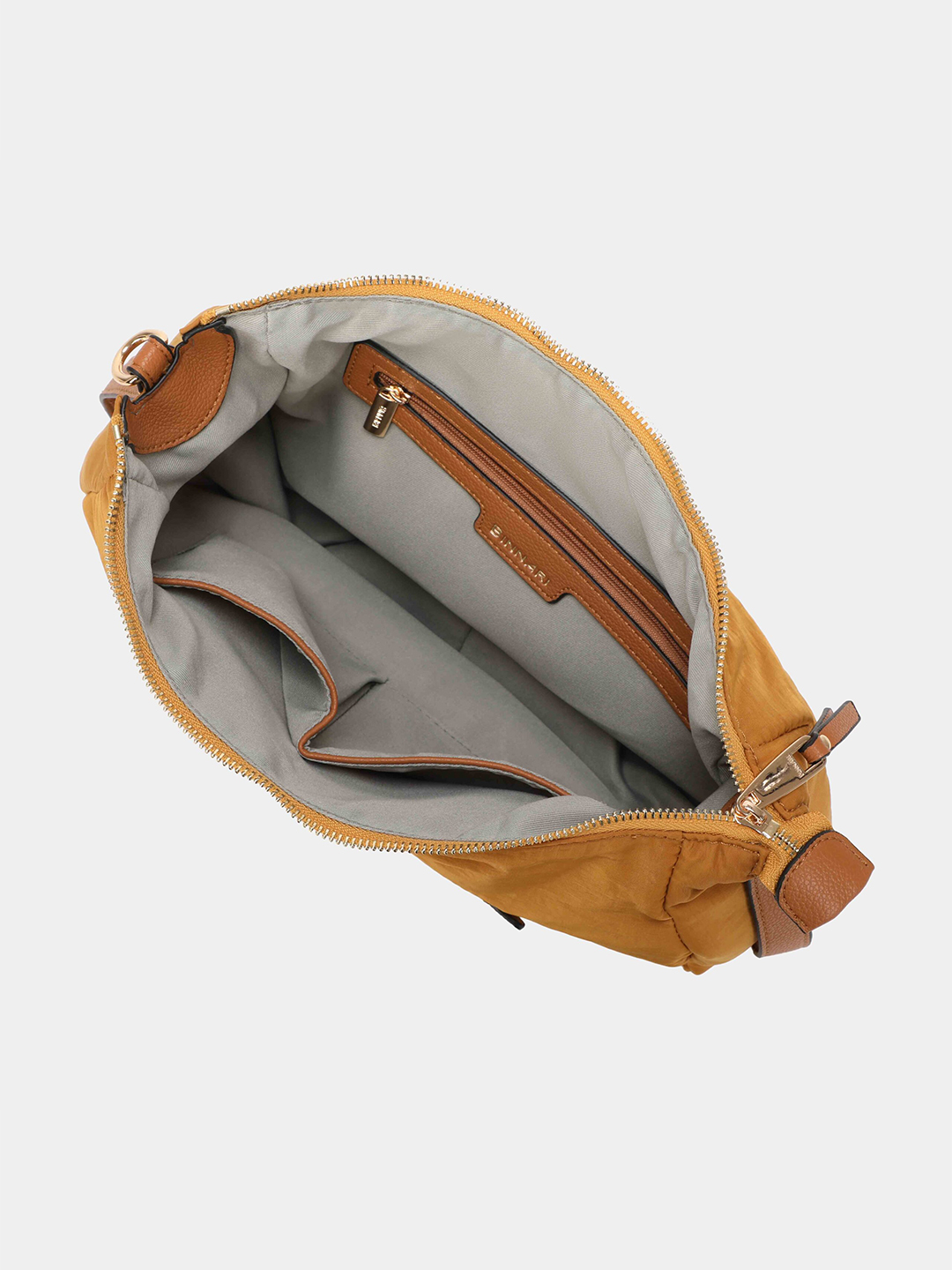 Bolsa amarela com interior cinzento e bolsos